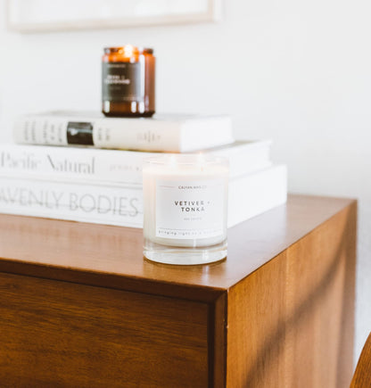 Calyan Wax Co. Vetiver & Tonka 2-Wick Scented Candle – 37 Hour Burn – Luxury Non-Toxic Soy Wax (8.8oz)