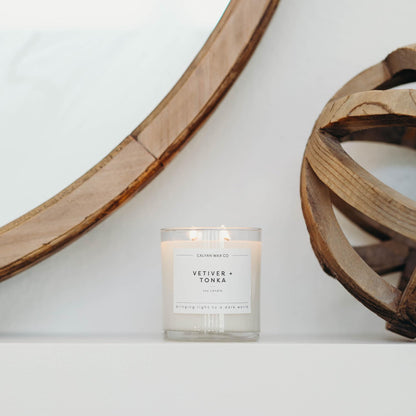 Calyan Wax Co. Vetiver & Tonka 2-Wick Scented Candle – 37 Hour Burn – Luxury Non-Toxic Soy Wax (8.8oz)
