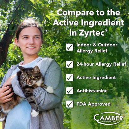 Camber Cetirizine HCI 10mg Tablets | 24-Hour Allergy Relief (100 Count) - CAMBER PHARMACEUTICALS