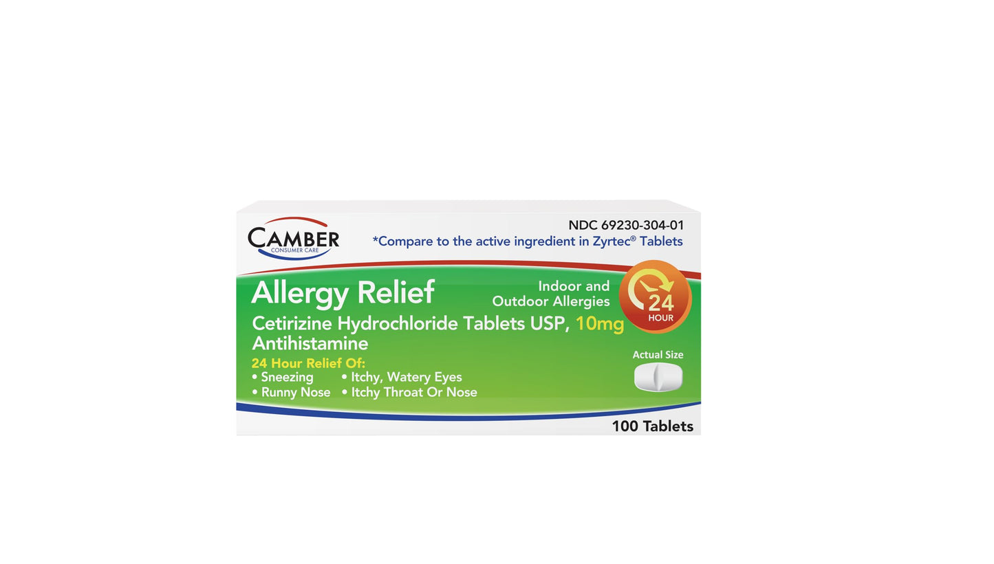 Camber Cetirizine HCI 10mg Tablets | 24-Hour Allergy Relief (100 Count) - CAMBER PHARMACEUTICALS