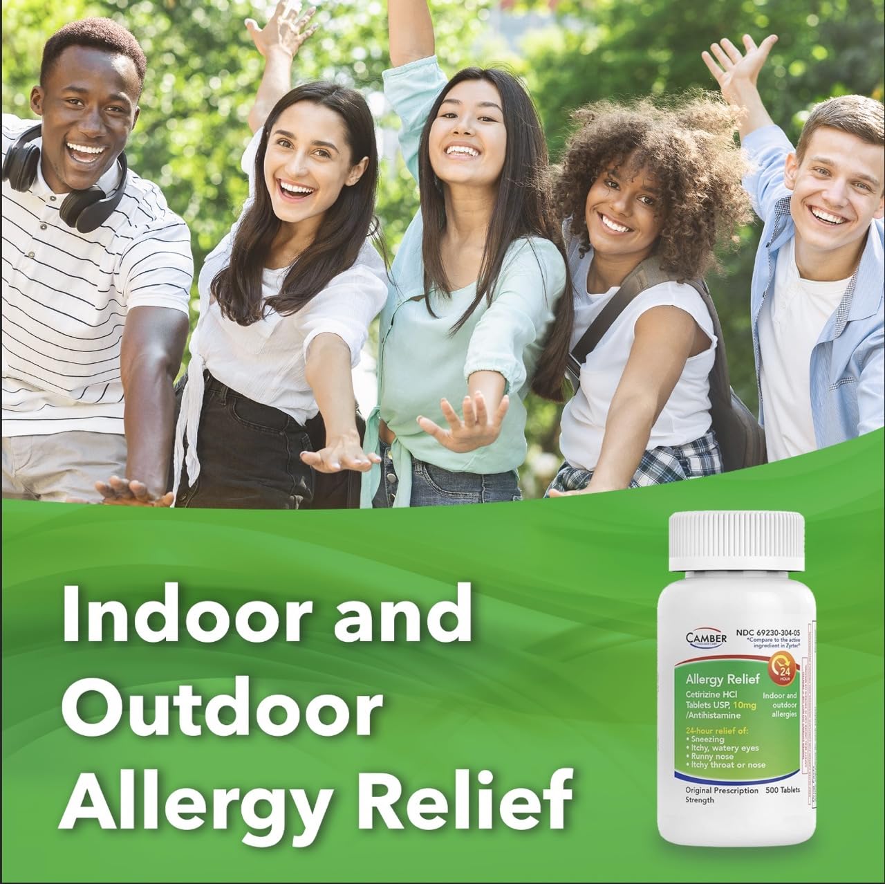 Camber Cetirizine HCI 10mg Tablets | 24-Hour Allergy Relief (100 Count) - CAMBER PHARMACEUTICALS