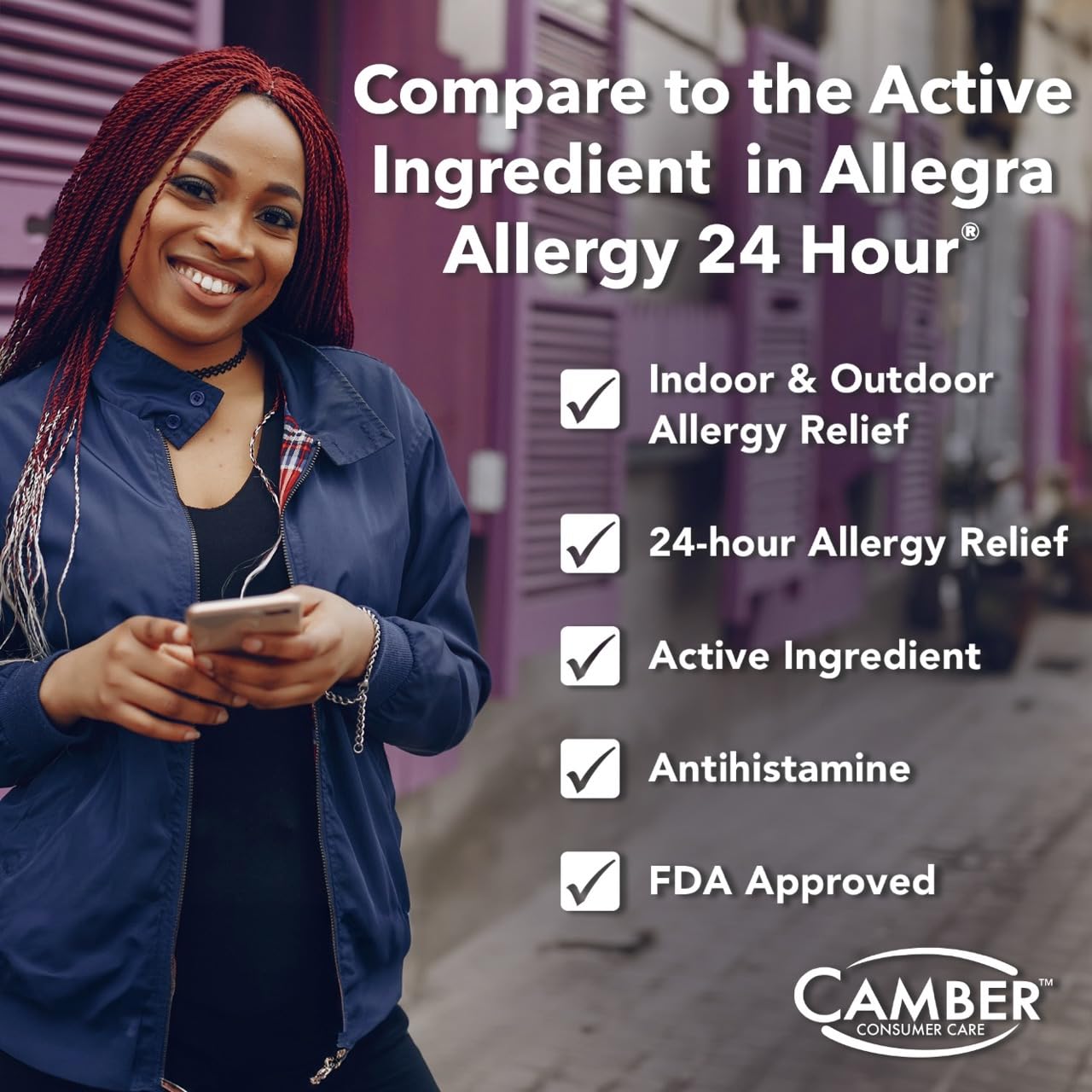 Camber Fexofenadine 24-Hour Non-Drowsy Allergy Relief - 100 Tablets