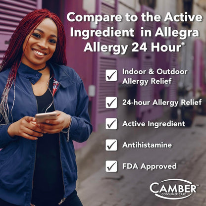 Camber Fexofenadine 24-Hour Non-Drowsy Allergy Relief - 100 Tablets