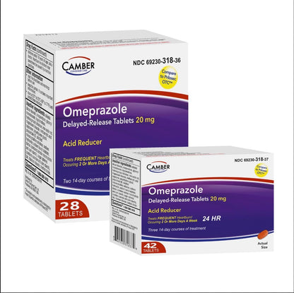 Camber Omeprazole 20mg Delayed-Release Tablets | 28-Count Heartburn Relief
