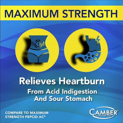 Camber Famotidine 20 mg Tablets – Maximum Strength Heartburn Relief, 100 Count