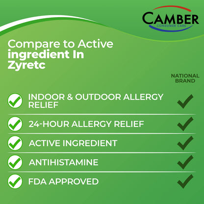 CAMBER PHARMACEUTICALS Cetirizine HCI 10mg – 24-Hour Allergy Relief (500 Count)
