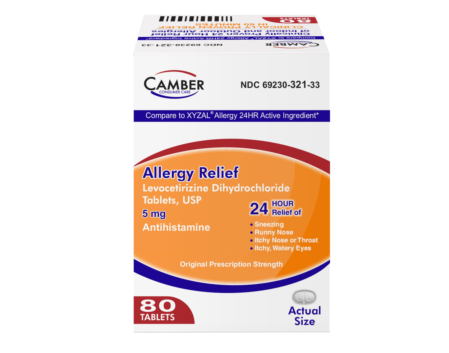 Camber Consumer Care Levocetirizine Dihydrochloride 5mg Tablets – 24-Hour Allergy Relief (80 Count) Compare to Xyzal