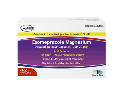 Camber Esomeprazole Magnesium USP 20mg - Delayed-Release Heartburn Capsules (42 Count)