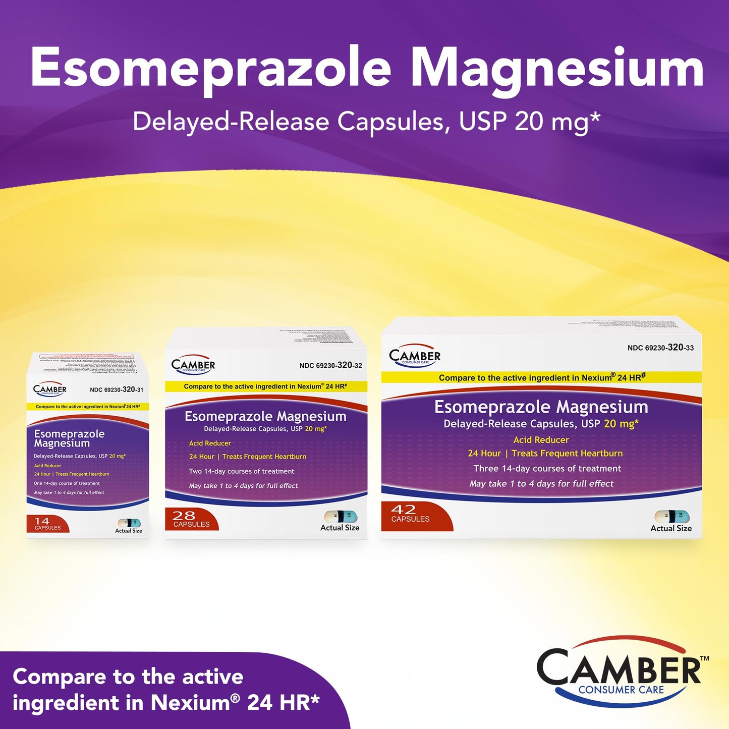 Camber Esomeprazole Magnesium USP 20mg – Delayed-Release Capsules (28 Count)