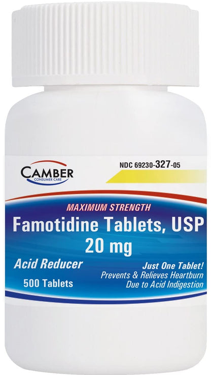 Camber Famotidine 20 mg Tablets – 500 Count Family Pack | Maximum Strength Acid Reducer