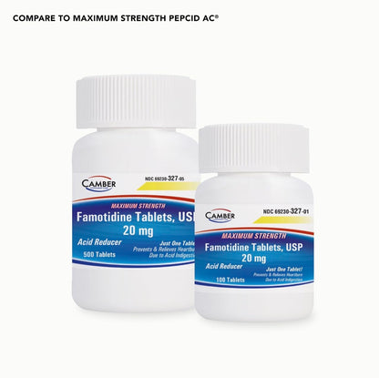 Camber Famotidine 20 mg Tablets – 500 Count Family Pack | Maximum Strength Acid Reducer