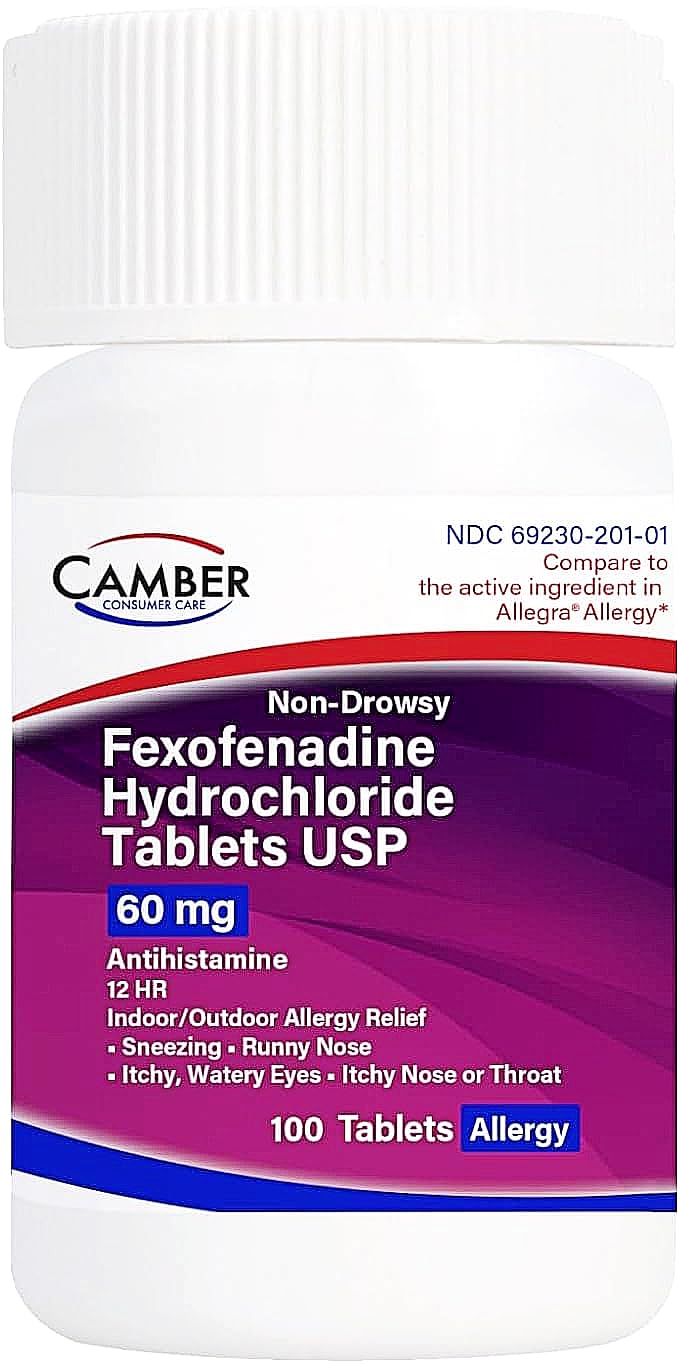 Camber Non-Drowsy Fexofenadine 60 mg – Indoor & Outdoor Allergy Relief (100 Count) | CAMBER PHARMACEUTICALS