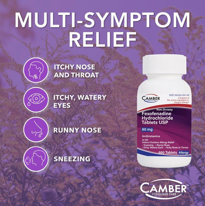 Camber Non-Drowsy Fexofenadine 60 mg – Indoor & Outdoor Allergy Relief (100 Count) | CAMBER PHARMACEUTICALS