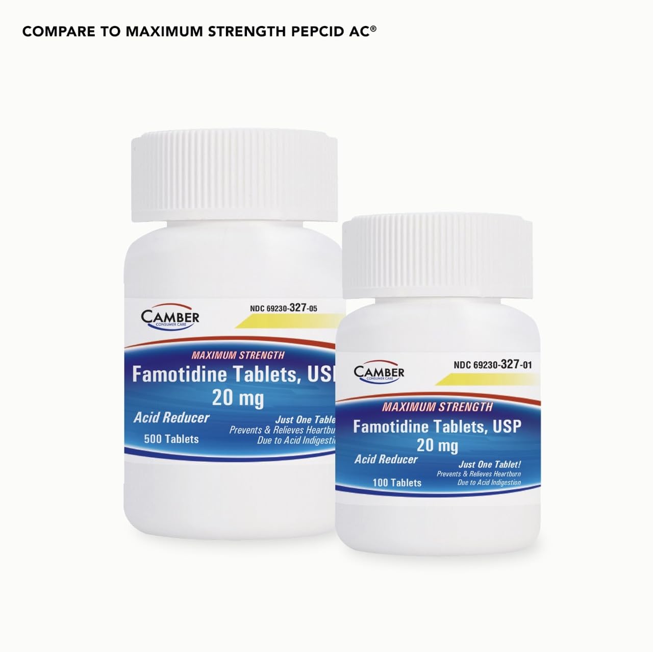 Camber Famotidine 20 mg Tablets – Maximum Strength Heartburn Relief, 100 Count
