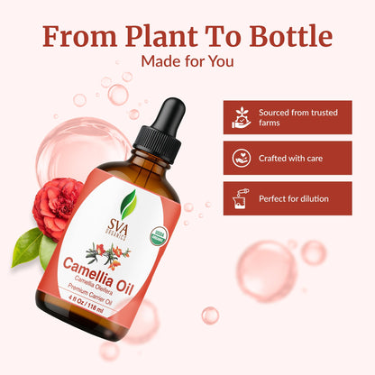 SVA Camellia Seed Oil Organic – Cold-Pressed Carrier Oil, 4 Fl Oz with Dropper