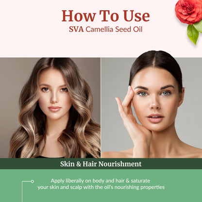 SVA Camellia Seed Oil Organic – Cold-Pressed Carrier Oil, 4 Fl Oz with Dropper
