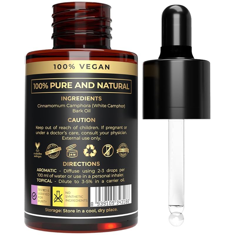 100% Plant Based Organic Camphor Essential Oil - Pure & Steam Distilled