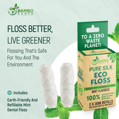 Biodegradable Mint Dental Floss - 2x Refillable, Organic, Zero Waste