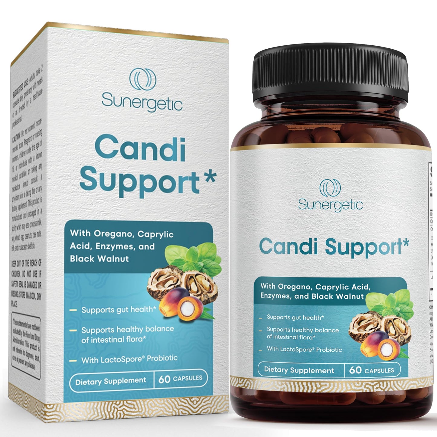 Premium Candida Cleanse Supplement – Oregano, Caprylic Acid, Black Walnut & Probiotics | 60 Candi Support Capsules
