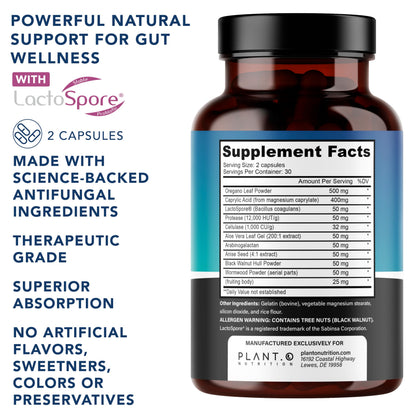 Potent Candida Cleanse Supplement – Candida Complex with Oregano, Caprylic Acid, Black Walnut & Probiotics | 60 Capsules
