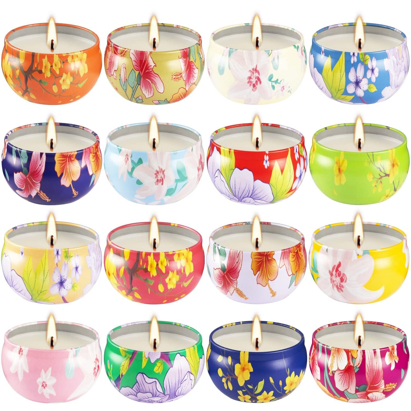 16 Pack 2.5oz Scented Floral Candle Tin Set – Decorative Gift for Home, Women’s Day, Birthdays, Bridesmaids & Anniversaries