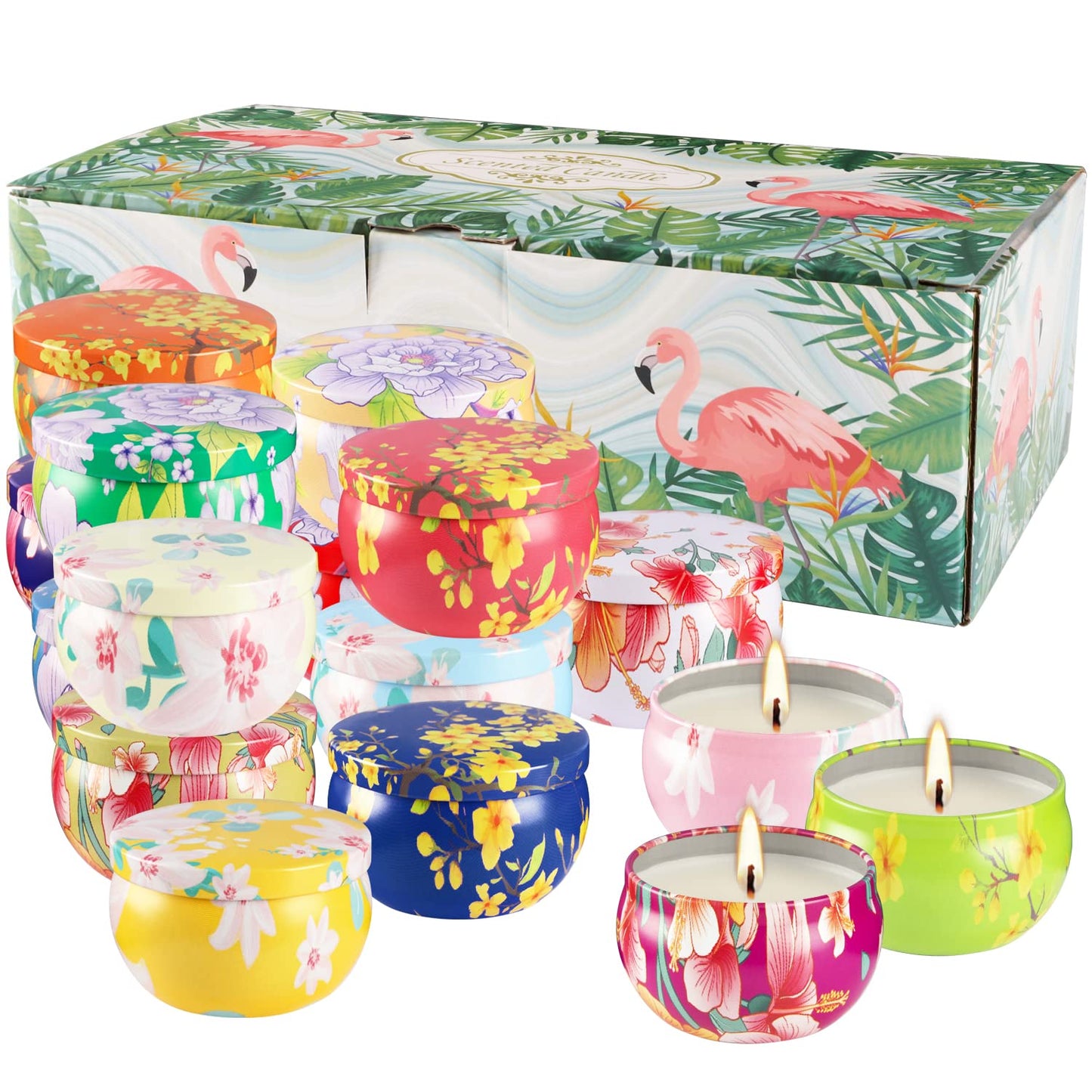 16 Pack 2.5oz Scented Floral Candle Tin Set – Decorative Gift for Home, Women’s Day, Birthdays, Bridesmaids & Anniversaries