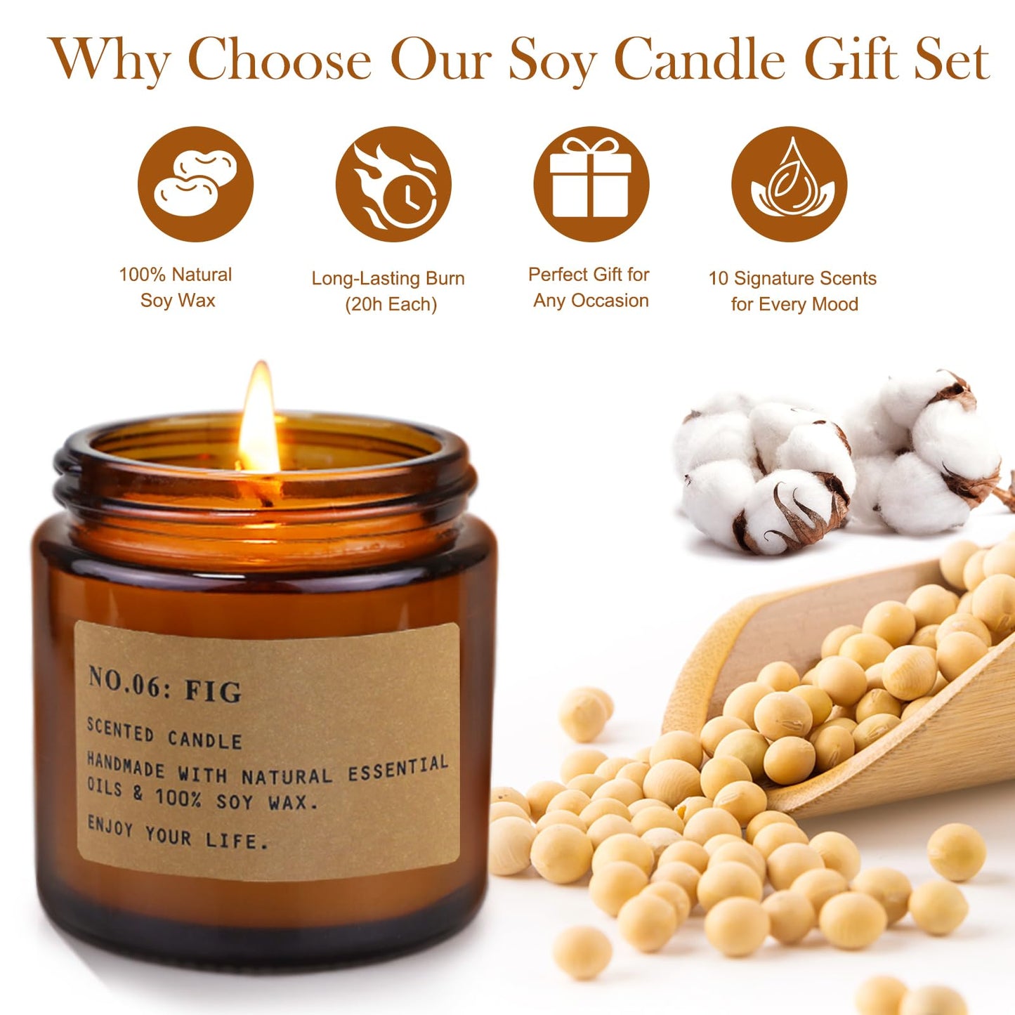 8-Pack Candle Gift Set for Women | Scented Soy Candles in Amber Jars