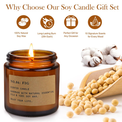 8-Pack Candle Gift Set for Women | Scented Soy Candles in Amber Jars