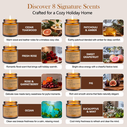 8-Pack Candle Gift Set for Women | Scented Soy Candles in Amber Jars
