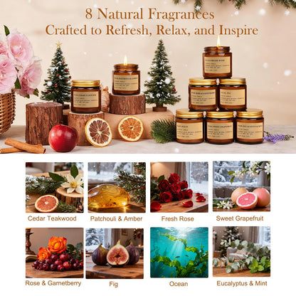 8-Pack Candle Gift Set for Women | Scented Soy Candles in Amber Jars