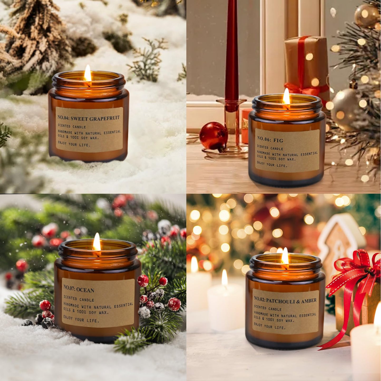 8-Pack Candle Gift Set for Women | Scented Soy Candles in Amber Jars