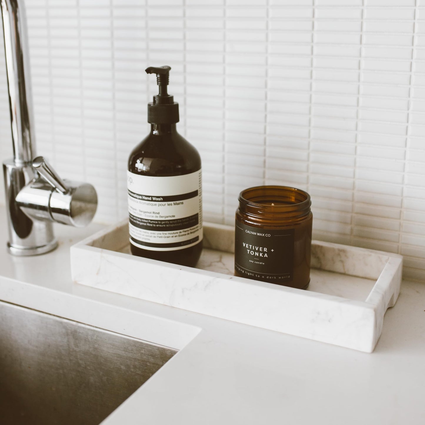 Calyan Wax Co. Vetiver & Tonka Candle - 57 Hour Burn, Non-Toxic Soy, Amber Glass Jar 7.2oz
