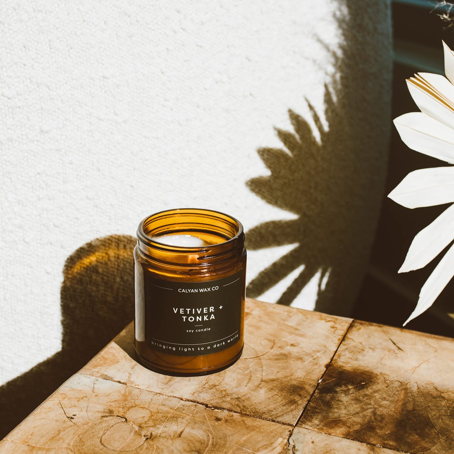 Calyan Wax Co. Vetiver & Tonka Candle - 57 Hour Burn, Non-Toxic Soy, Amber Glass Jar 7.2oz