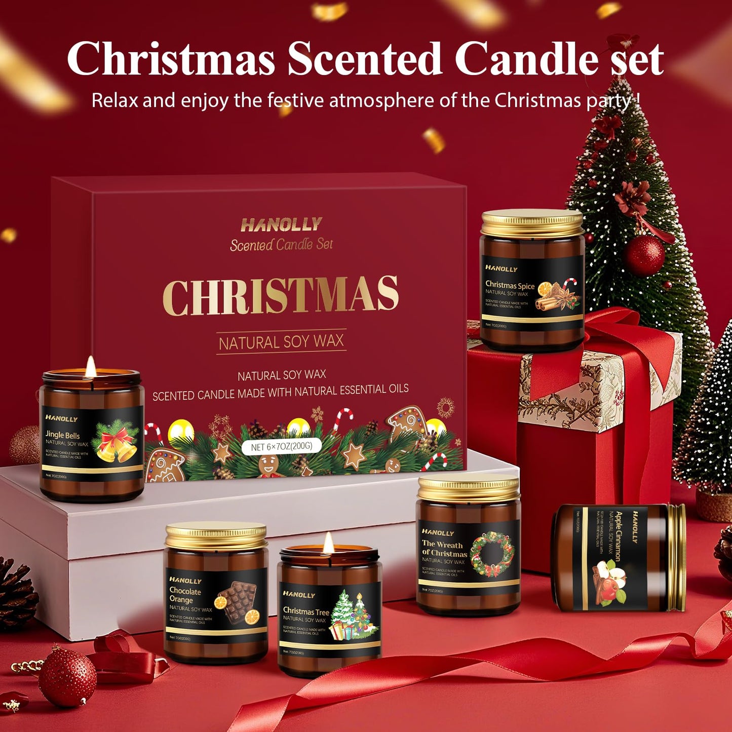 Christmas Scented Candles Set – 6 Pack Soy Candles for Holiday Gifts