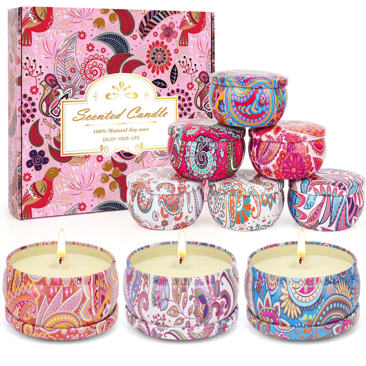 Scented Candles Gifts Set for Women – 9-Pack Soy Wax Aromatherapy (Lavender, Jasmine, Vanilla)