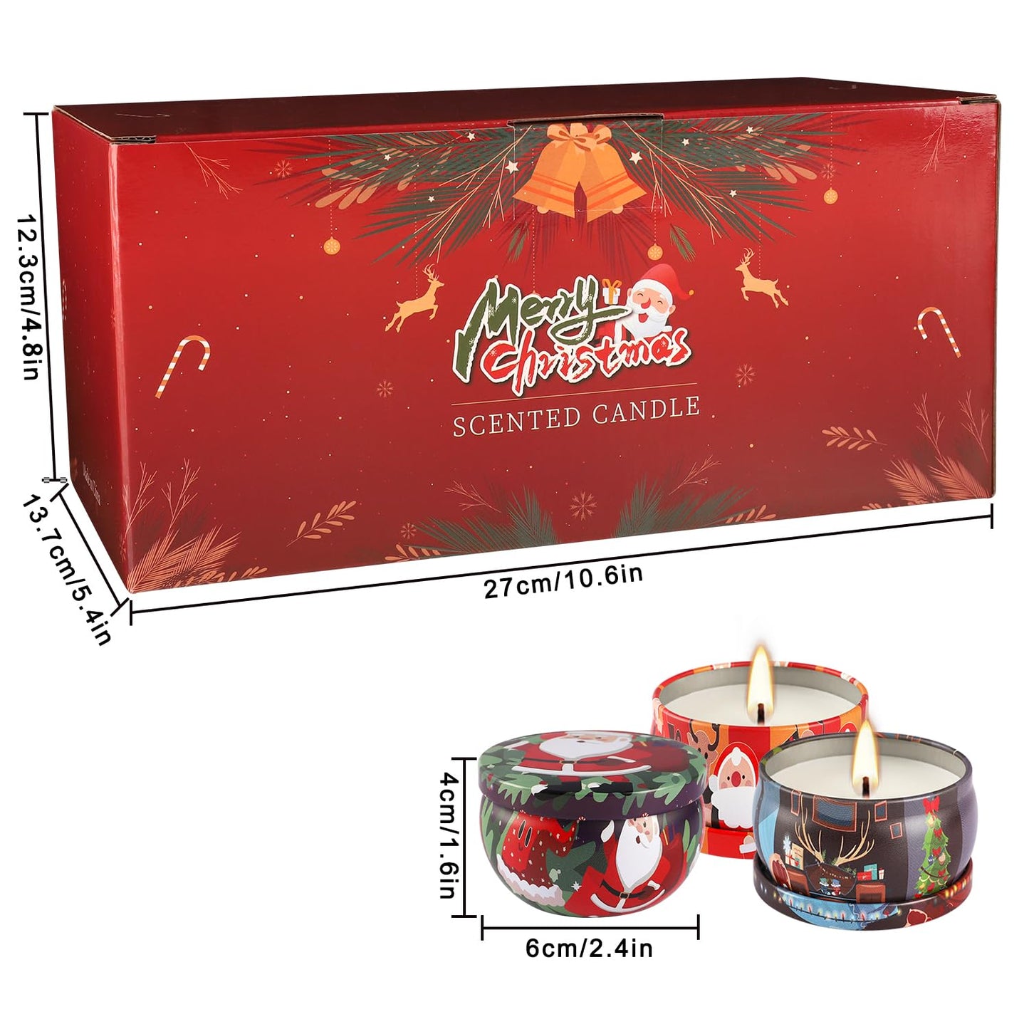 24Pack Christmas Scented Candle Tins Gift Set – Soy Wax, Smokeless, 2.5oz