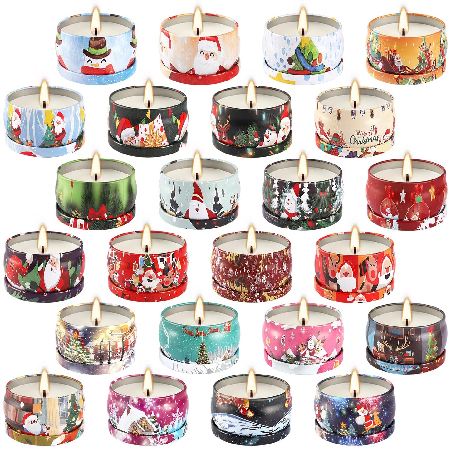 24Pack Christmas Scented Candle Tins Gift Set – Soy Wax, Smokeless, 2.5oz