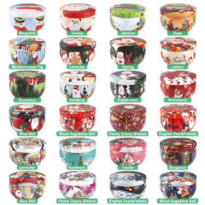 24Pack Christmas Scented Candle Tins Gift Set – Soy Wax, Smokeless, 2.5oz