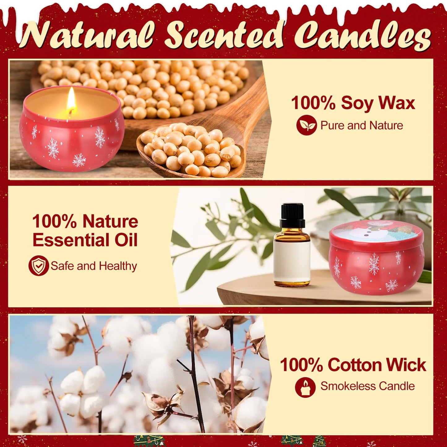 Christmas Scented Candles Gift Set for Women – 6-Pack Soy Aromatherapy Candles
