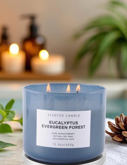 Eucalyptus Evergreen Forest 3-Wick Soy Candle – 15.8 oz | Winter Pine, Balsam Fir & Evergreen Scented