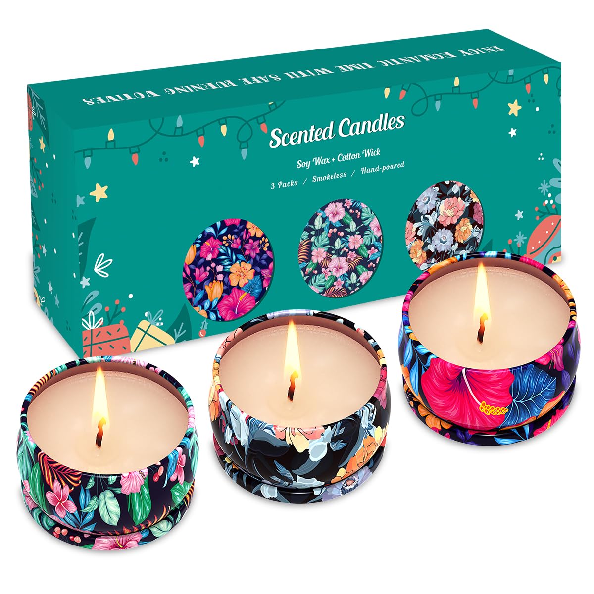 3 Pack Home Scented Candles – Cloves, Roses & Freesias (2.5oz Soy, Non-Toxic)