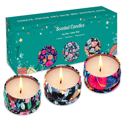 3 Pack Home Scented Candles – Cloves, Roses & Freesias (2.5oz Soy, Non-Toxic)