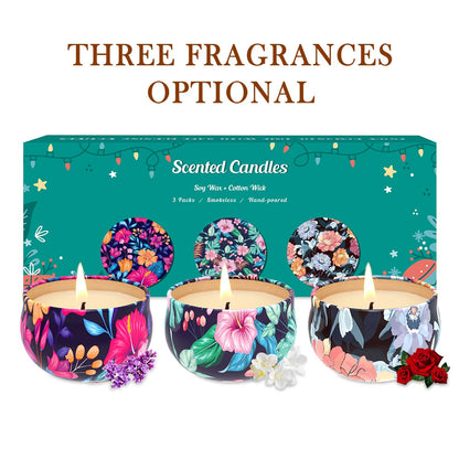 3 Pack Home Scented Candles – Cloves, Roses & Freesias (2.5oz Soy, Non-Toxic)