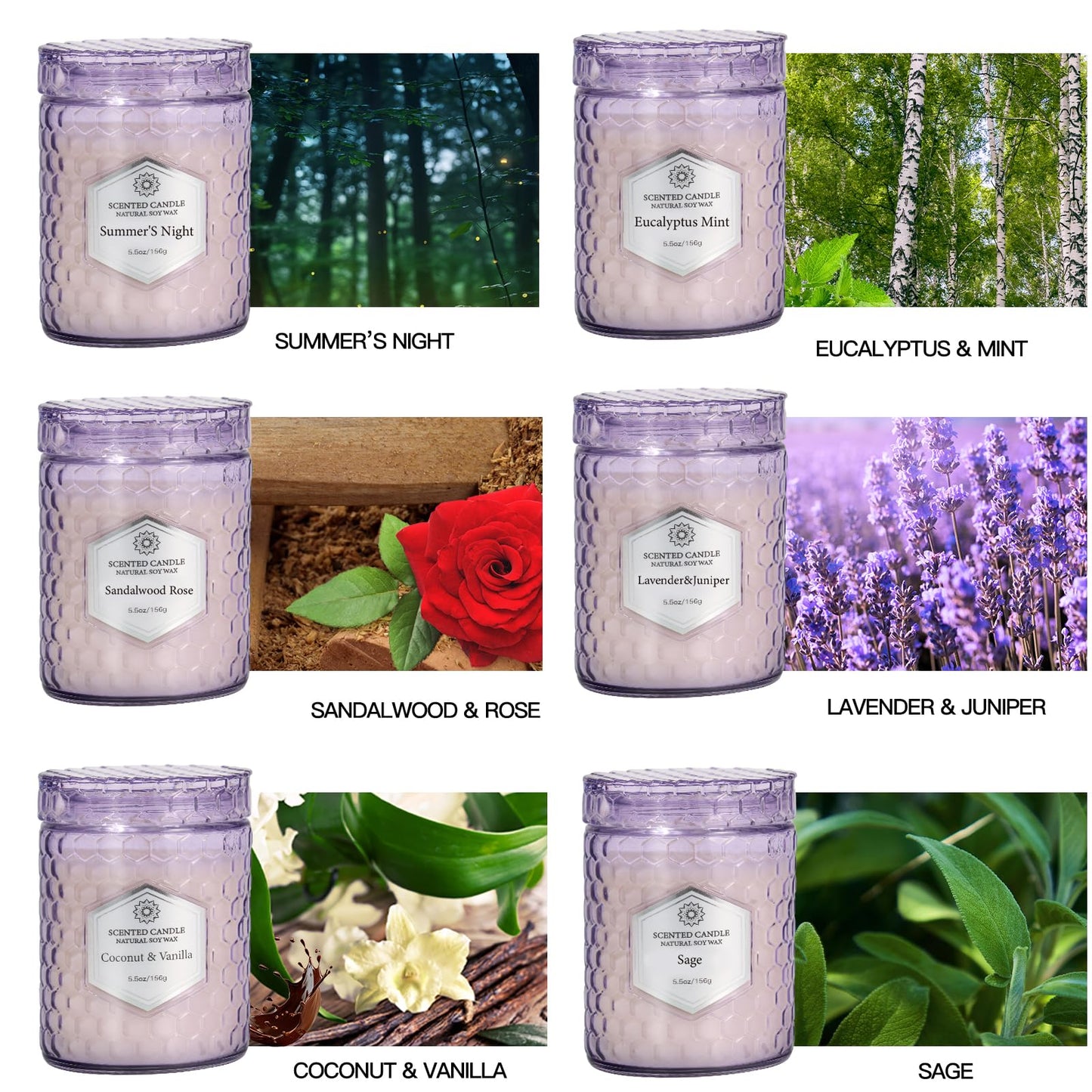 6 Pack Aromatherapy Candles Gift Set – Soy Wax, 240 Hours Total Burn Time