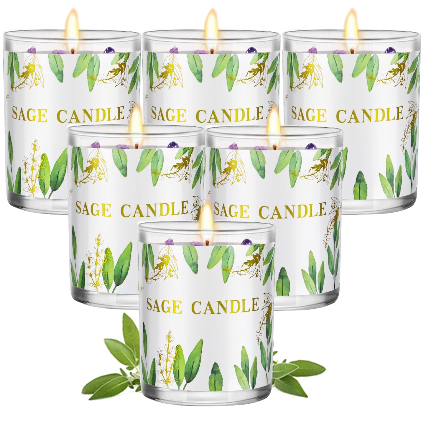 6 Pack Sage Candles for Cleansing Your Home | Crystal Healing Stones