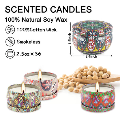 36 Pack Scented Candles Set – Natural Soy Wax, Aromatherapy Gift