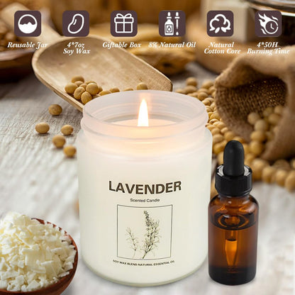 4 Pack Lavender Scented Candles Gift Set | 28 oz, Soy Wax, 200h Burn Time