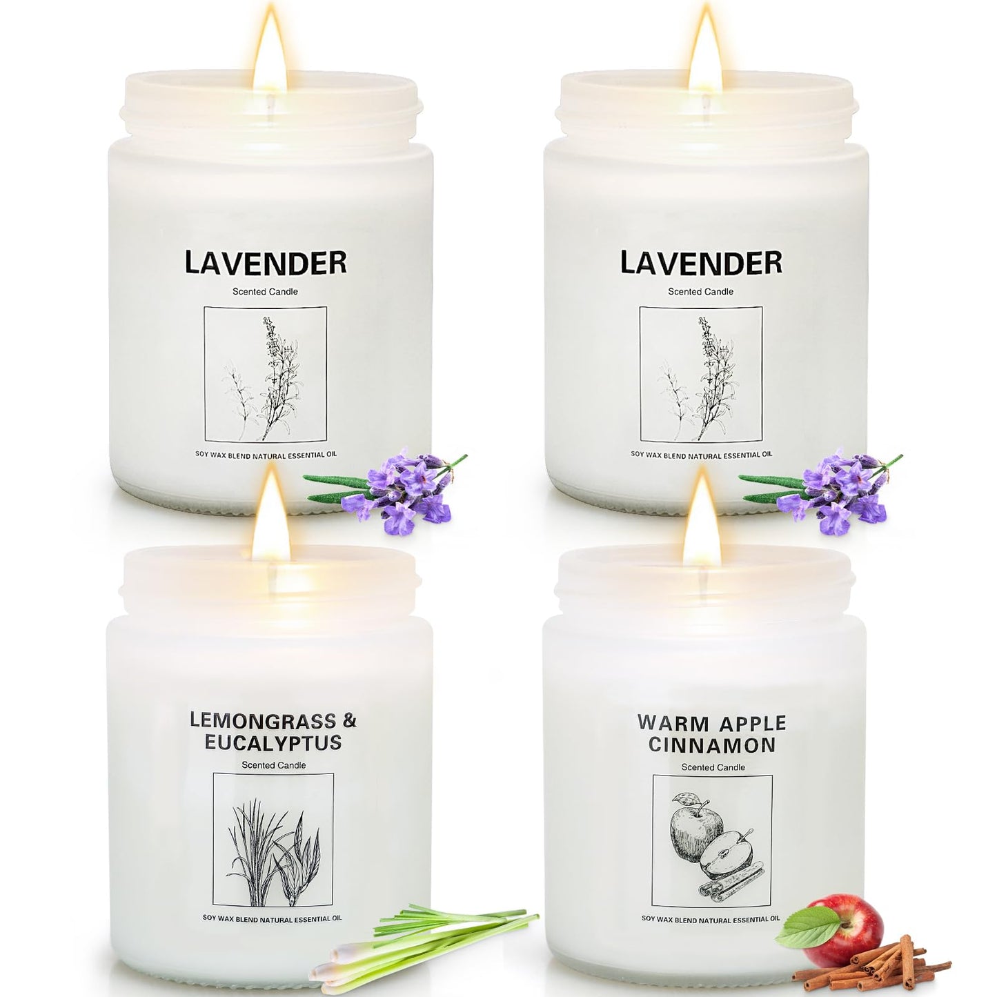 4 Pack Lavender Scented Candles Gift Set | 28 oz, Soy Wax, 200h Burn Time