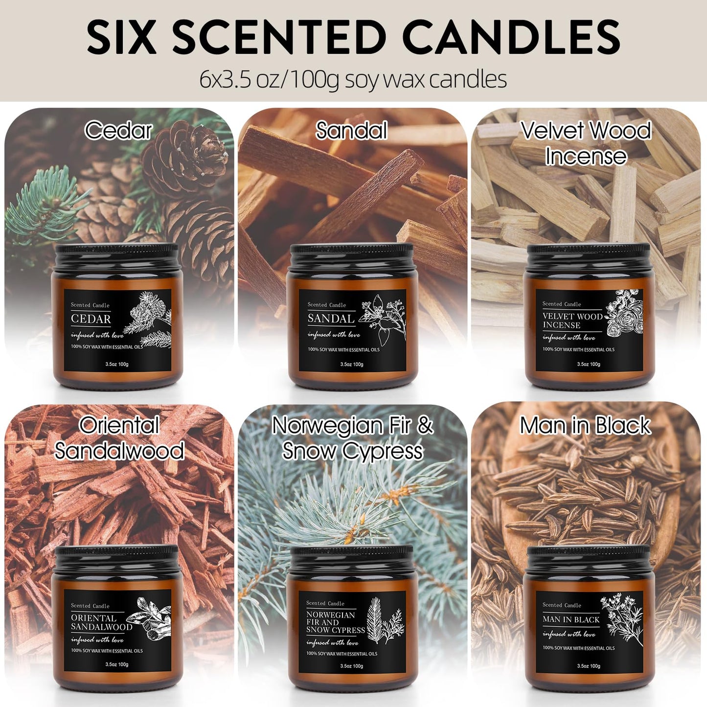 Candles for Men - 6 Pack Scented Soy Candles Set | Natural Aromatherapy Gift