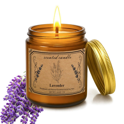Candles for Home Scented – 16oz Lavender Soy Wax Candle, 100 Hour Burn Time, Aromatherapy Gift
